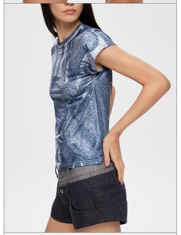 Low Rise Two Tone Denim Hot Pants