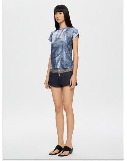Low Rise Two Tone Denim Hot Pants