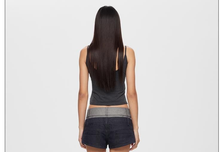 Low Rise Two Tone Denim Hot Pants