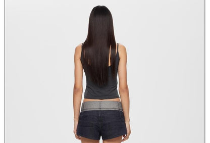 Low Rise Two Tone Denim Hot Pants