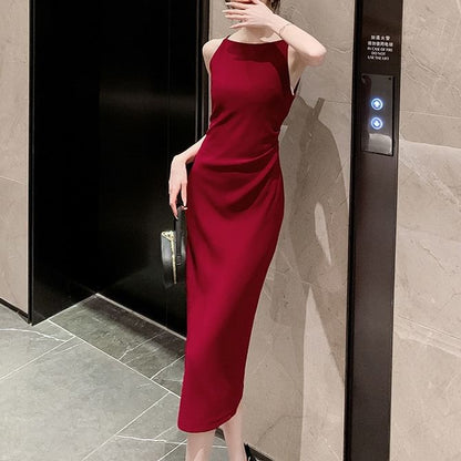 Dress Midi Sheath Plain Sleeveless