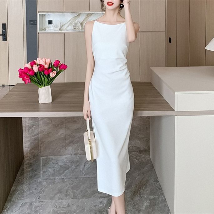 Dress Midi Sheath Plain Sleeveless