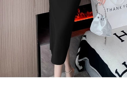 Dress Midi Sheath Plain Sleeveless