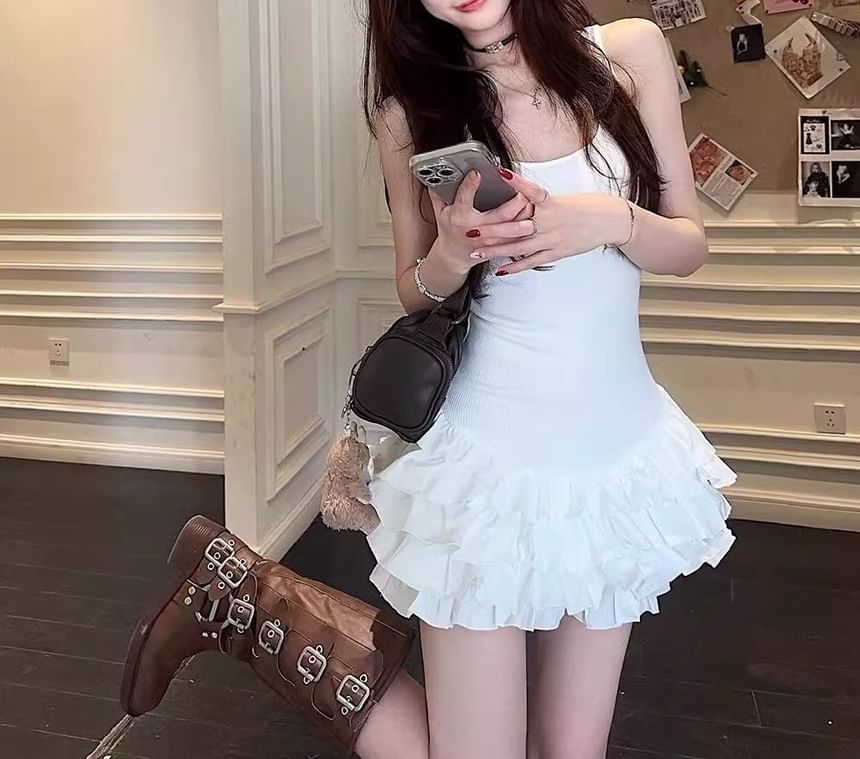 Plain Dress Mini Tiered Sleeveless