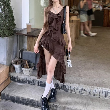 A-Line Asymmetrical Dress Sleeveless V-Neck