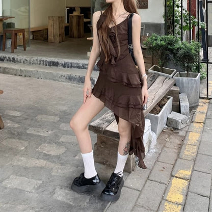 A-Line Asymmetrical Dress Sleeveless V-Neck