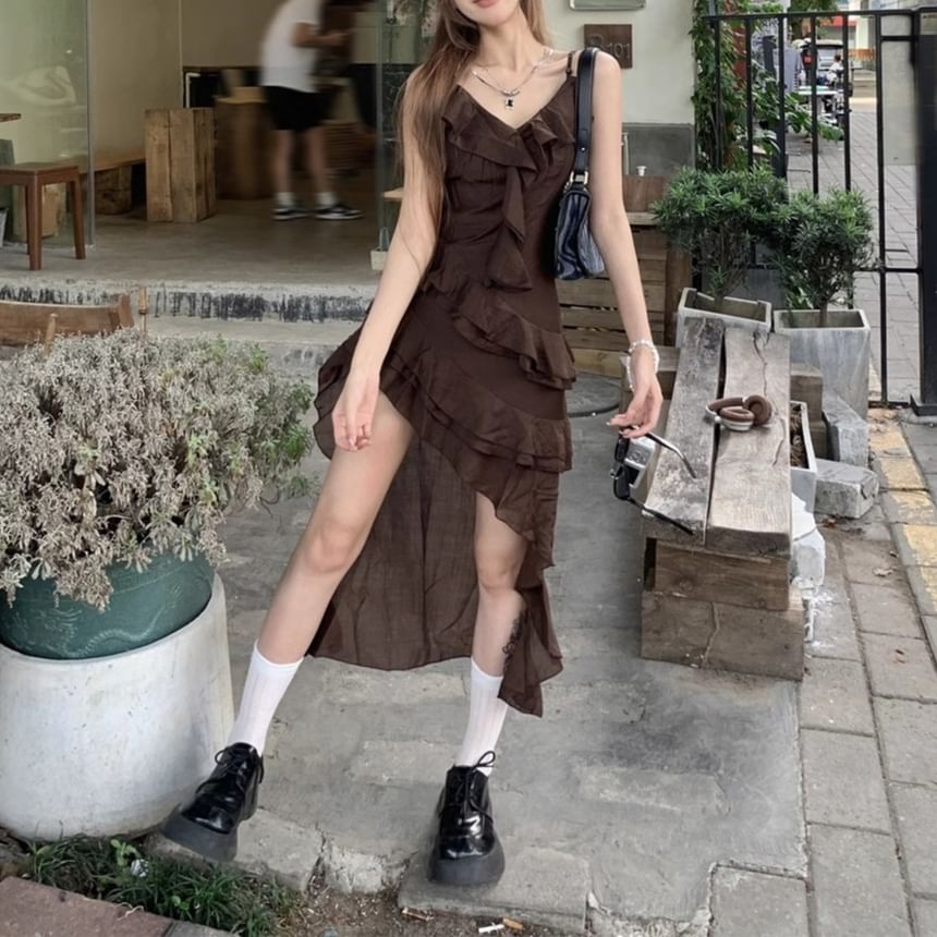 A-Line Asymmetrical Dress Sleeveless V-Neck