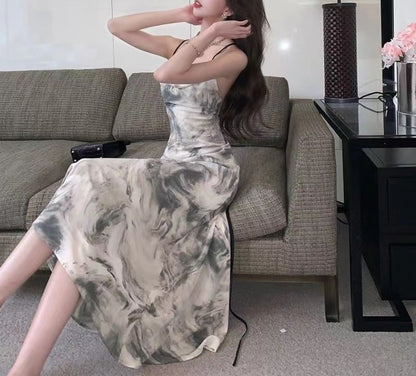 Maxi Strap A-Line Print Spaghetti Dress