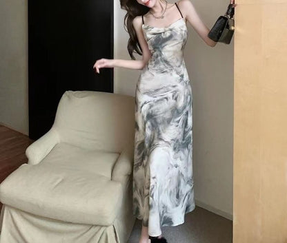 Maxi Strap A-Line Print Spaghetti Dress