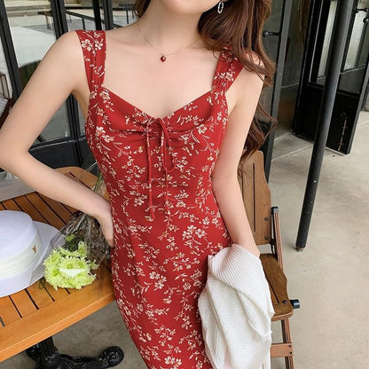 Dress Sleeveless Print V-Neck Maxi Sheath Floral