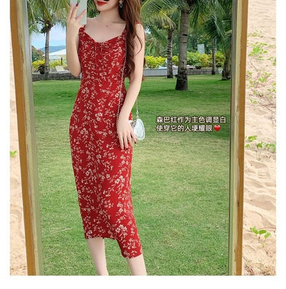 Dress Sleeveless Print V-Neck Maxi Sheath Floral