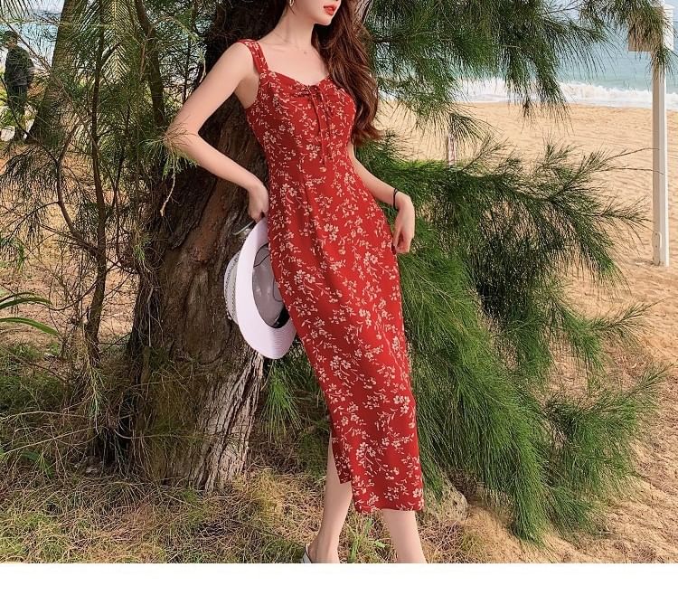Dress Sleeveless Print V-Neck Maxi Sheath Floral