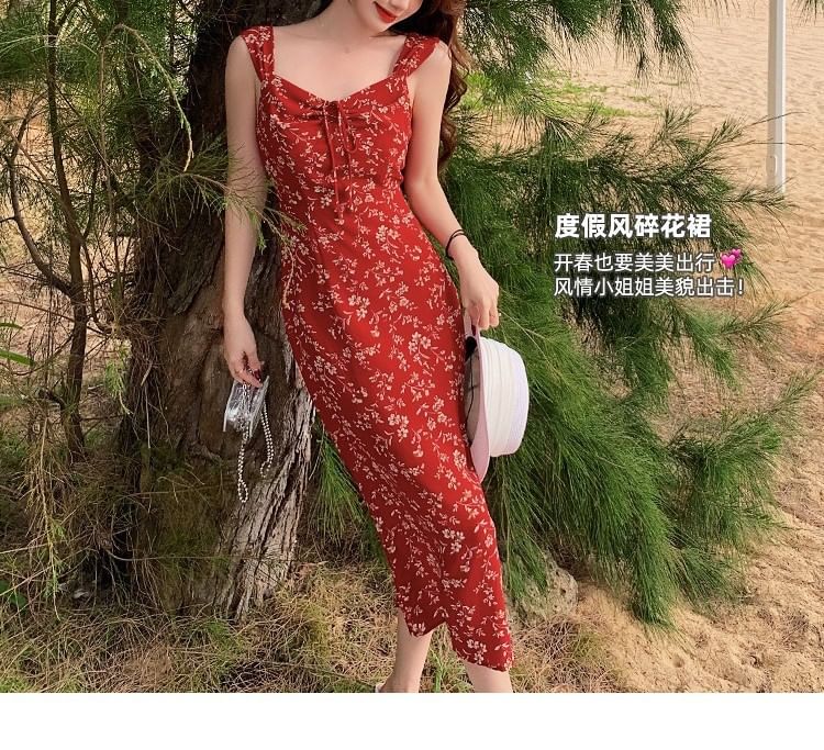 Dress Sleeveless Print V-Neck Maxi Sheath Floral