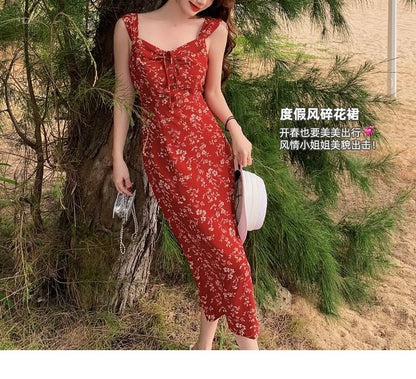 Dress Sleeveless Print V-Neck Maxi Sheath Floral