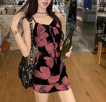 A-Line Dress Designs) (Various Strap Floral V-Neck Print Spaghetti