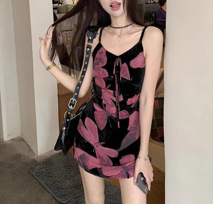 A-Line Dress Designs) (Various Strap Floral V-Neck Print Spaghetti