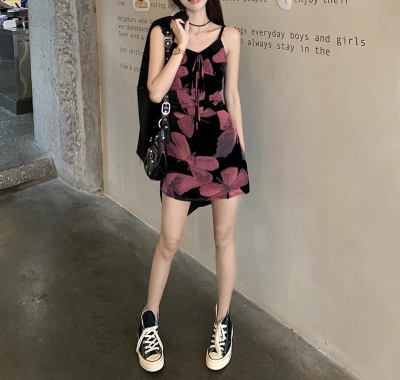 A-Line Dress Designs) (Various Strap Floral V-Neck Print Spaghetti