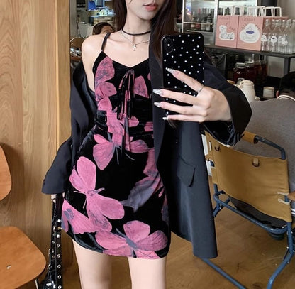 A-Line Dress Designs) (Various Strap Floral V-Neck Print Spaghetti