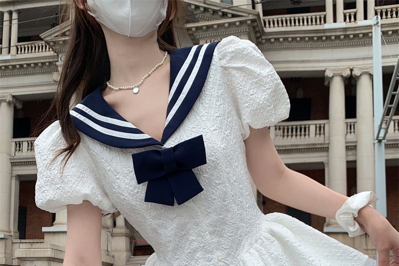 Short-Sleeve Dress A-Line Mini Collar Sailor