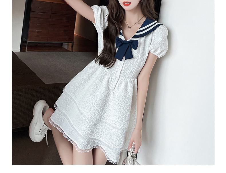 Short-Sleeve Dress A-Line Mini Collar Sailor