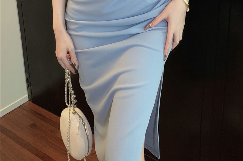 Sheath Neck Maxi Dress Halter Plain