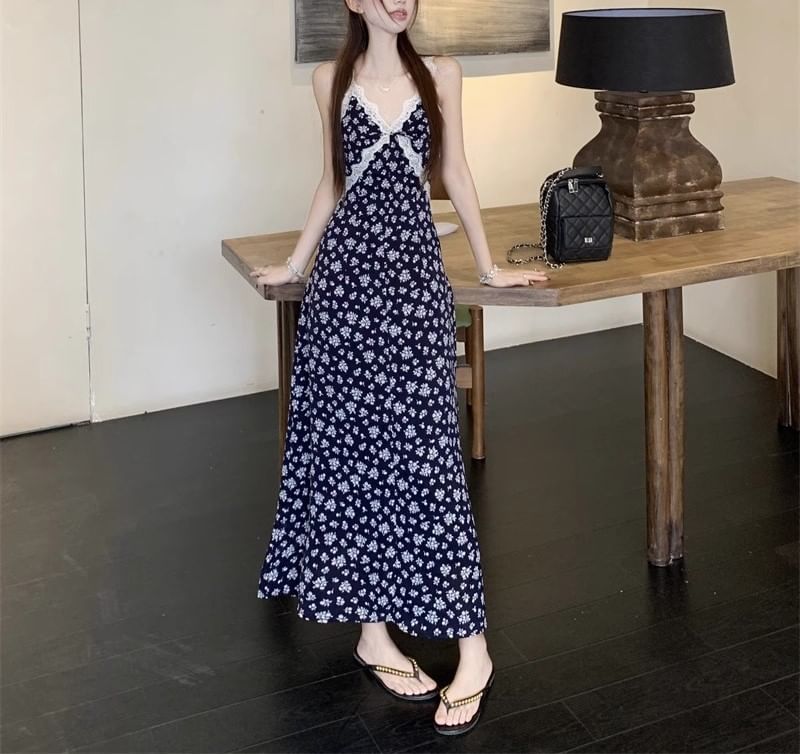 V-Neck Floral / Dress Sleeveless A-Line Cardigan Maxi Print