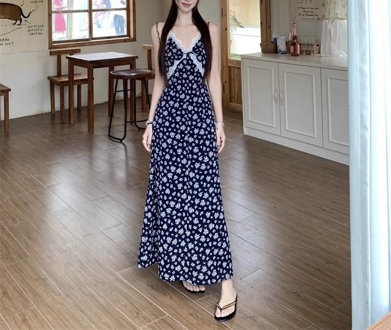 V-Neck Floral / Dress Sleeveless A-Line Cardigan Maxi Print