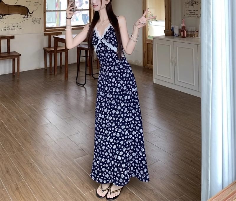 V-Neck Floral / Dress Sleeveless A-Line Cardigan Maxi Print