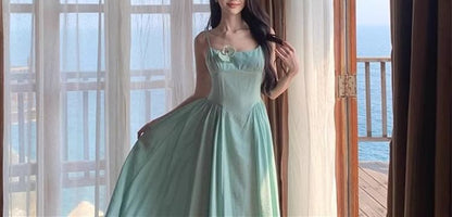 Strap Accent A-Line Floral Spaghetti Maxi Dress