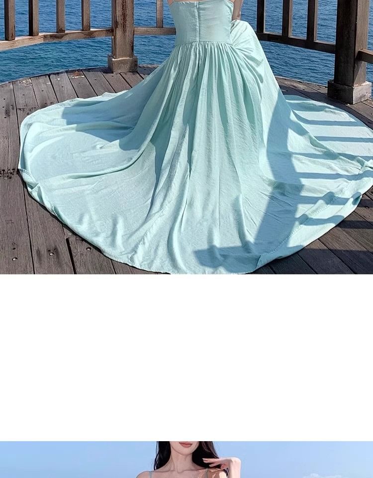 Strap Accent A-Line Floral Spaghetti Maxi Dress