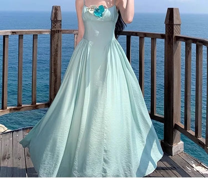 Strap Accent A-Line Floral Spaghetti Maxi Dress