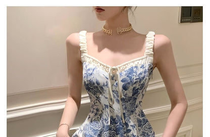 A-Line Dress Floral Print V-Neck Maxi Sleeveless