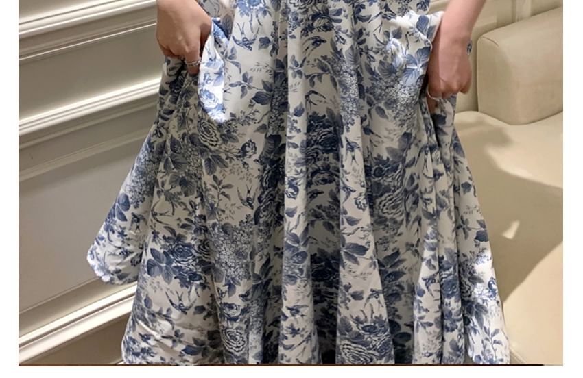 A-Line Dress Floral Print V-Neck Maxi Sleeveless