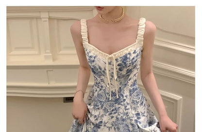 A-Line Dress Floral Print V-Neck Maxi Sleeveless