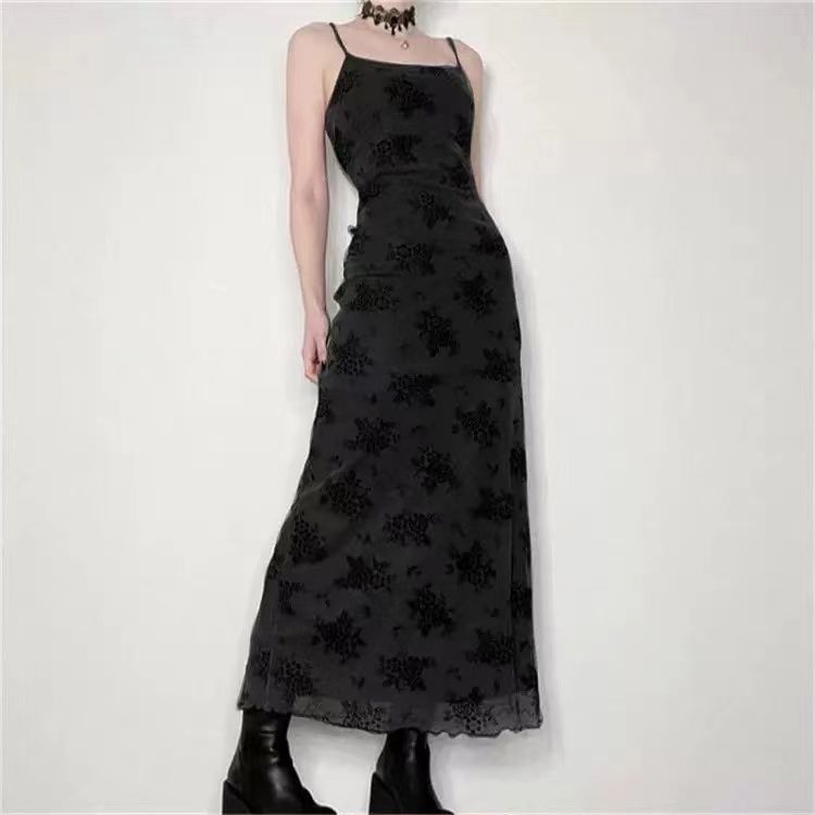 Spaghetti Strap Maxi Dress Lace A-Line