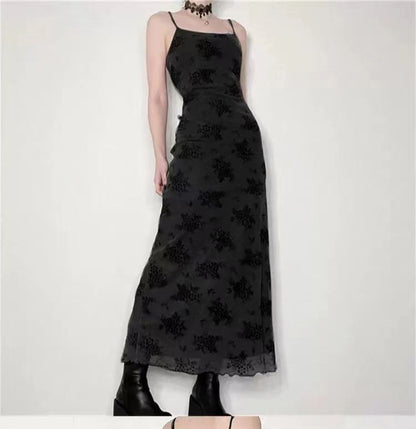 Spaghetti Strap Maxi Dress Lace A-Line