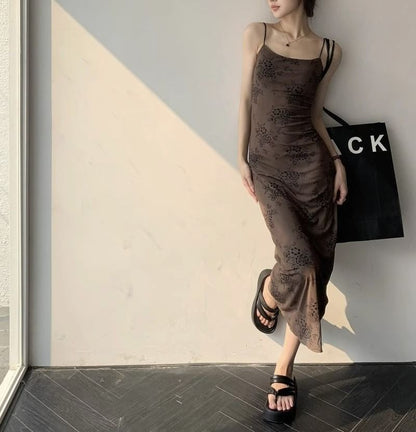 Spaghetti Strap Maxi Dress Lace A-Line