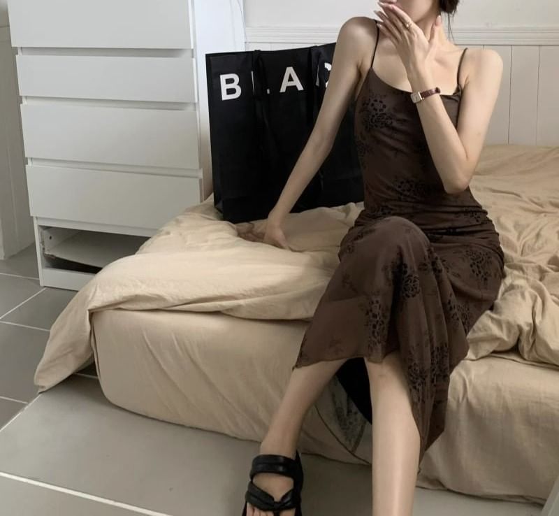 Spaghetti Strap Maxi Dress Lace A-Line