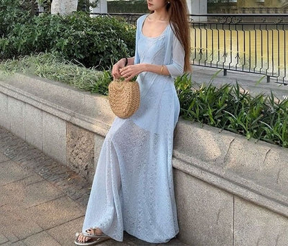 A-Line Neck Maxi Plain Sleeveless Square Dress