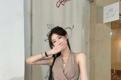 Halter Wrap Top with V-Neck, Plain