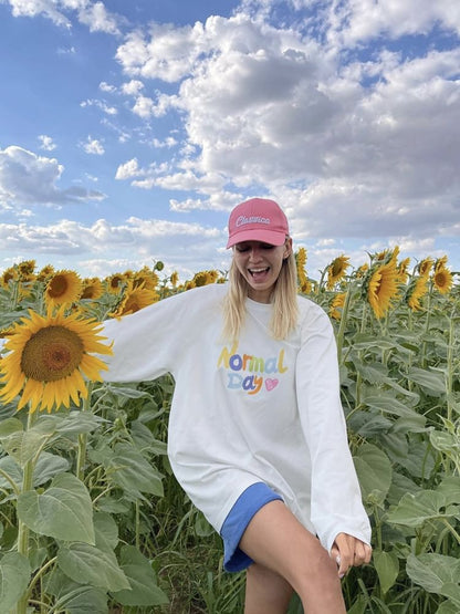 Long-Sleeve Lettering Print Crew T-Shirt Neck