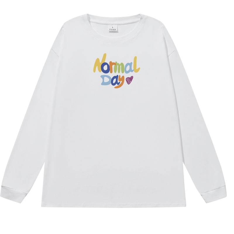 Long-Sleeve Lettering Print Crew T-Shirt Neck
