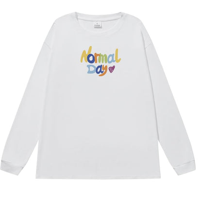 Long-Sleeve Lettering Print Crew T-Shirt Neck