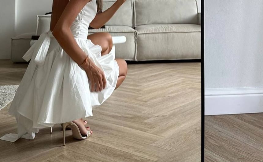 Sleeveless Square Plain Tie A-Line Dress Waist Neck Mini Back Open