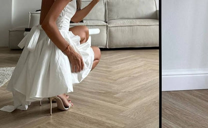 Sleeveless Square Plain Tie A-Line Dress Waist Neck Mini Back Open