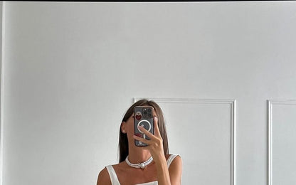 Sleeveless Square Plain Tie A-Line Dress Waist Neck Mini Back Open