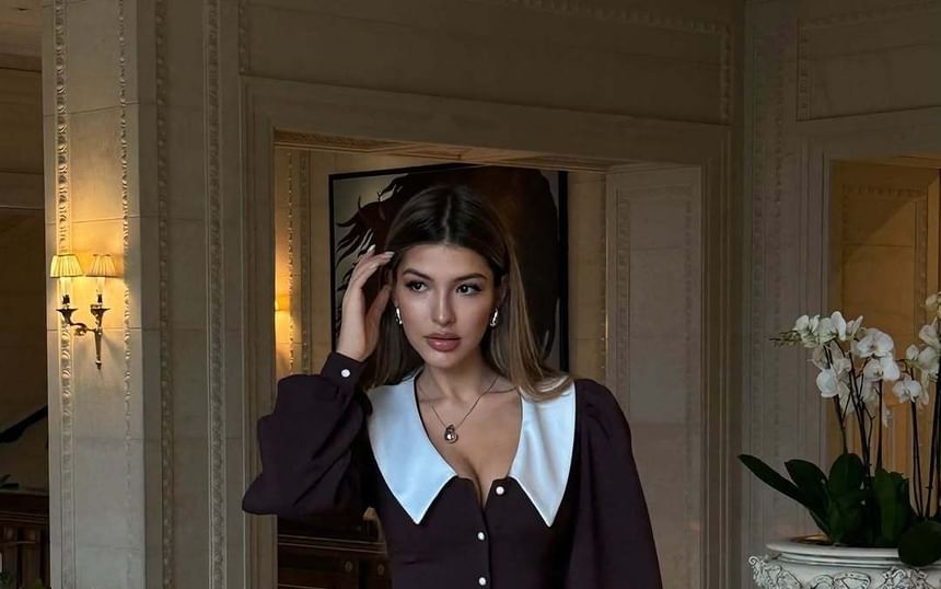 Dress A-Line Mini Ruffle Long-Sleeve Hem Contrast Collar Button-Up