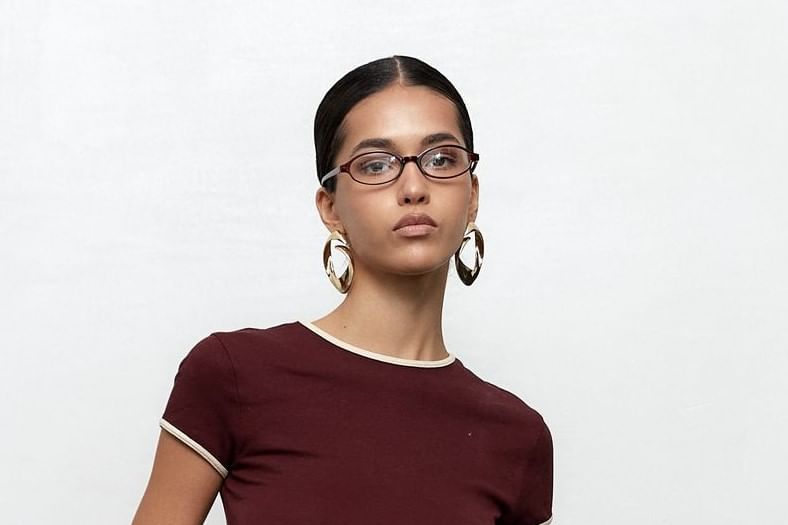 Crop Neck Trim Short-Sleeve Contrast Tee Fit Crew Slim