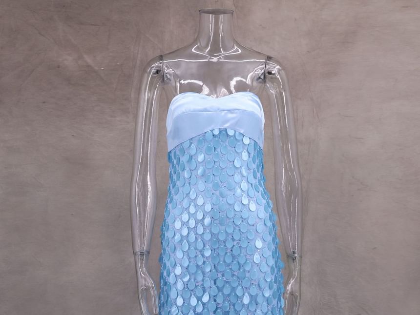 Sheath Lace Maxi Sequin Dress Strapless