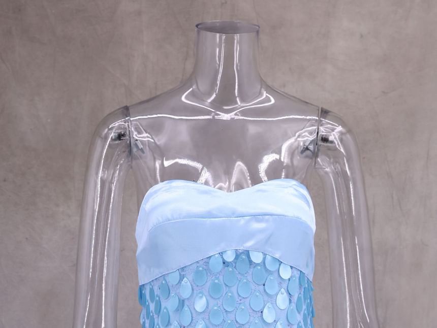 Sheath Lace Maxi Sequin Dress Strapless